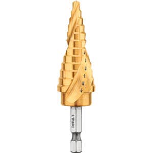 7/8" - 1-1/8" Impact Ready® Step Drill Bit, 1/4" Hex Shank, Titanium Two Flute Spiral Design, Split Point Tip, DeWalt® DWA1789IR