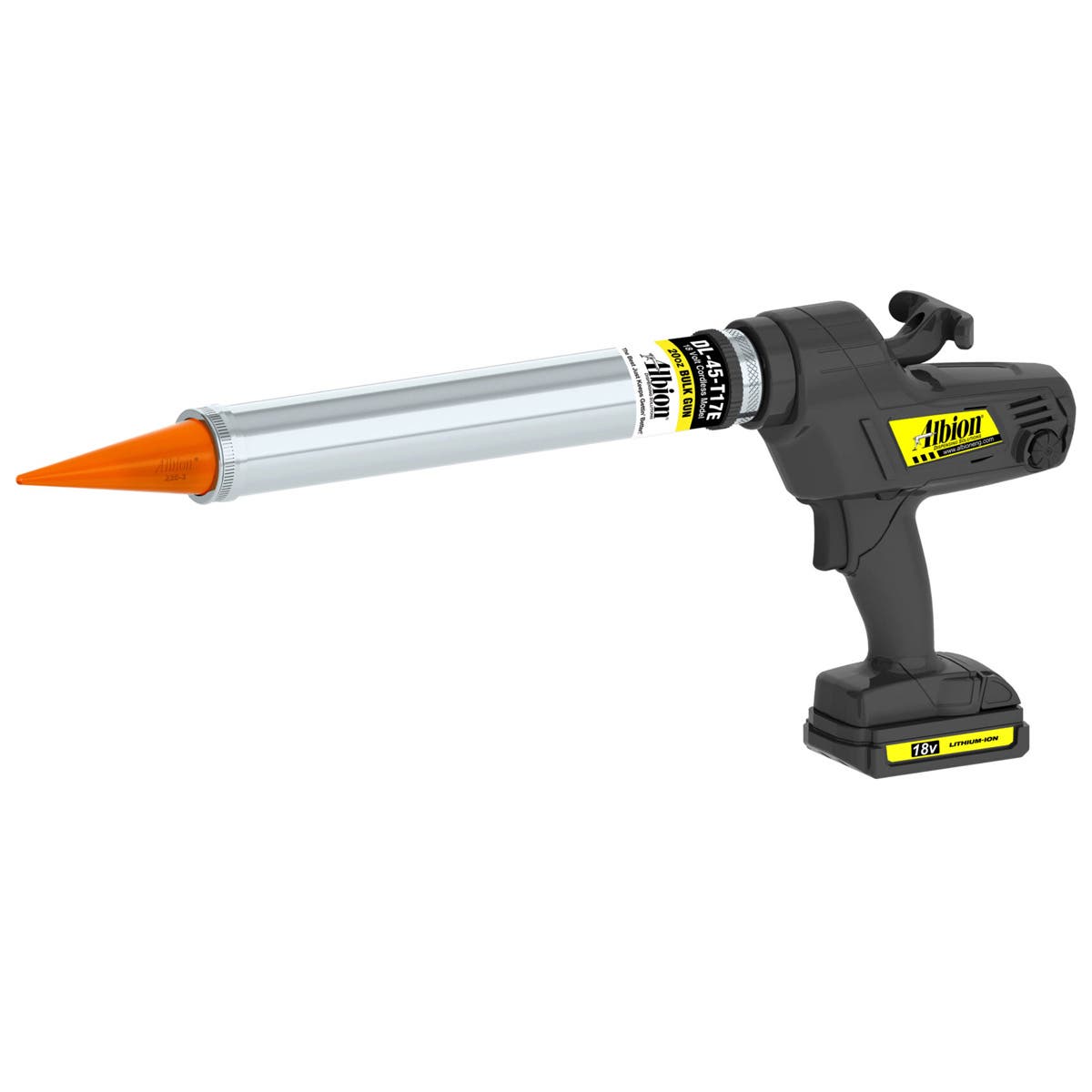 20oz Cordless Bulk Gun w/ Orange Cone Nozzles, 18 Volt, Albion DL-45-T17E