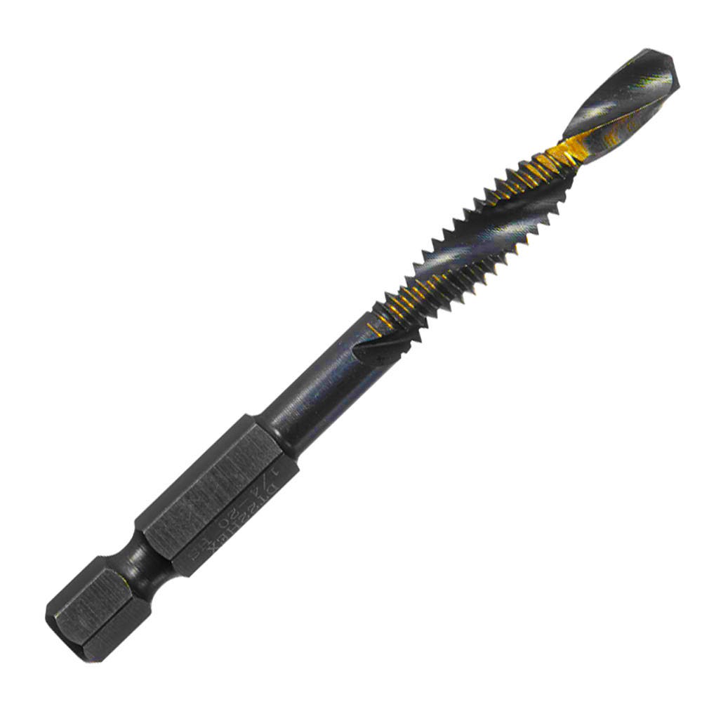 Champion 10-24 DT22HEX Combination Drill & Tap, Hex Shank, 2 Flute, 135 Degree Split Point, HSS Black & Gold