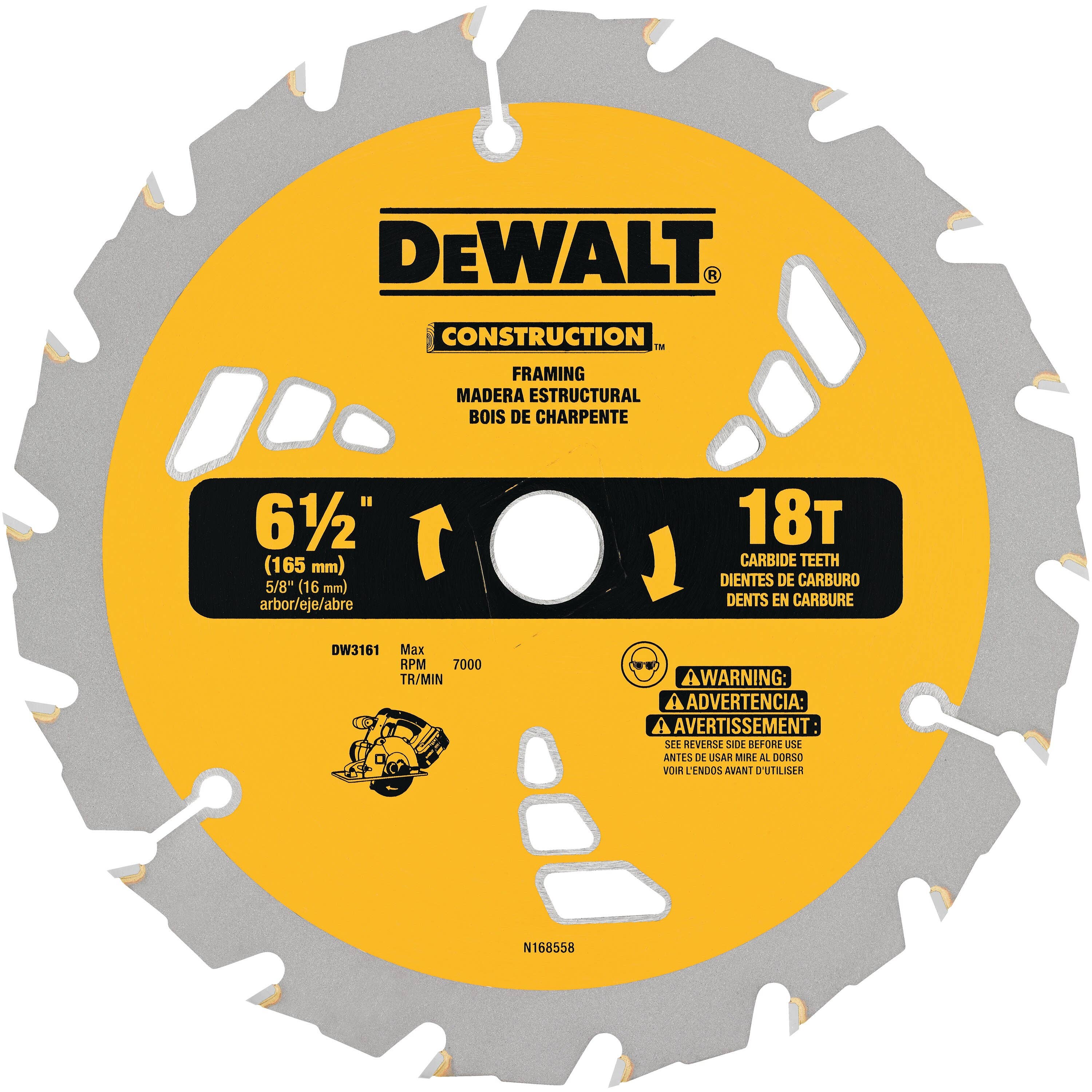 5-3/8" x .039" Carbide - Smooth Woodcutting Circular Saw Blade, 24 Teeth, 10mm Arbor, 20 Degree Hook Angle, .059" Kerf, ATB Tooth Grind, DeWalt® DW9054