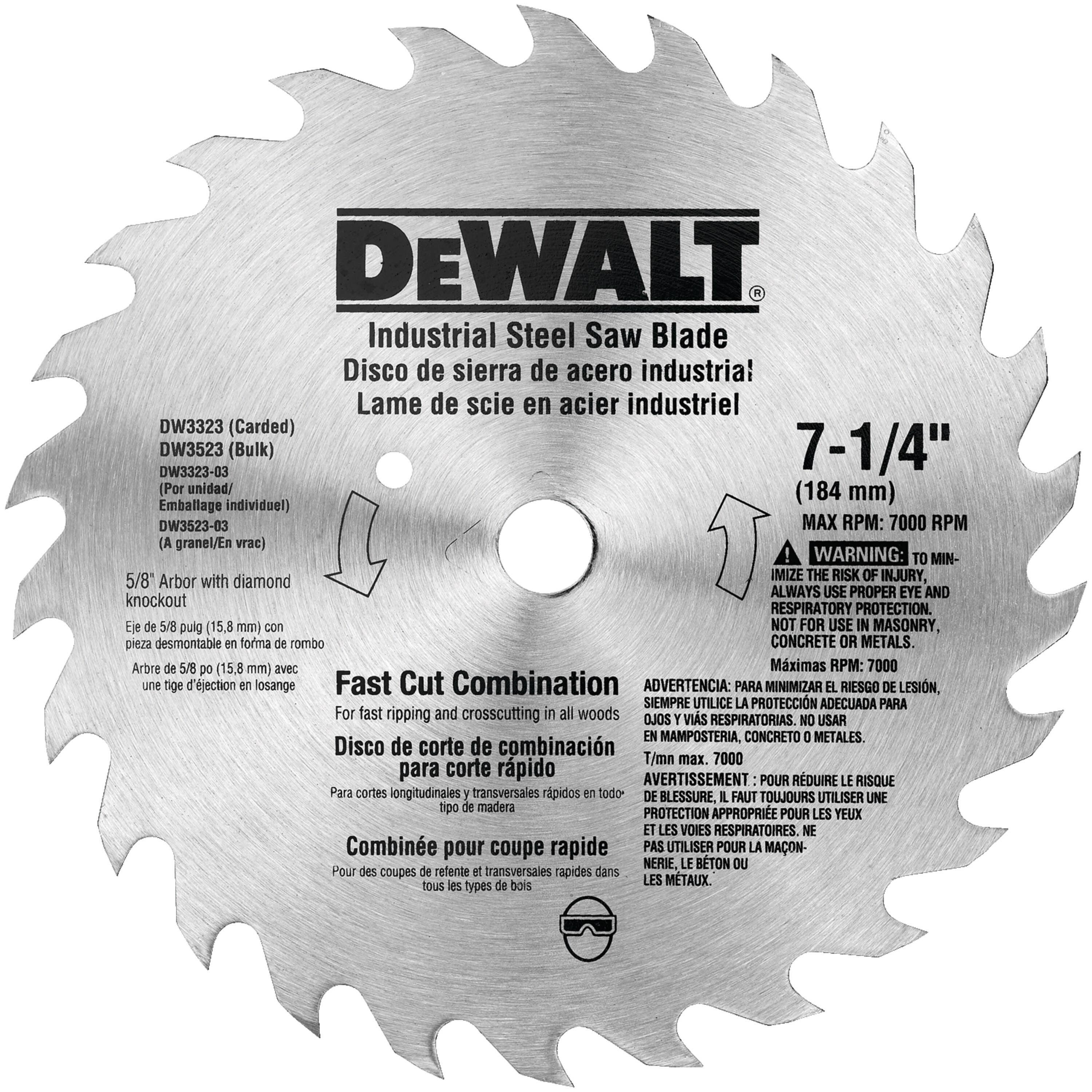 7-1/4" Fast Cut Steel Circular Saw Blade, 26 Teeth, 5/8" Arbor, DeWalt® DW3323