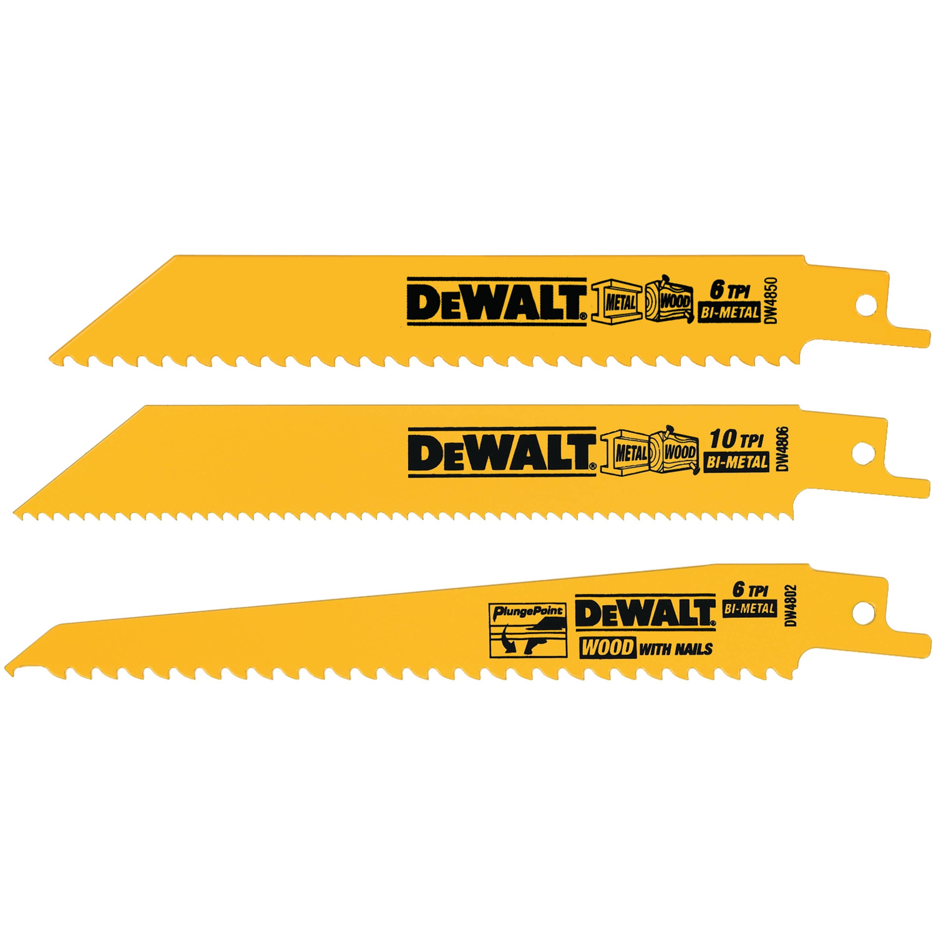 DeWalt 3-Piece Bi-Metal Reciprocating Saw Blade Set, DW4853