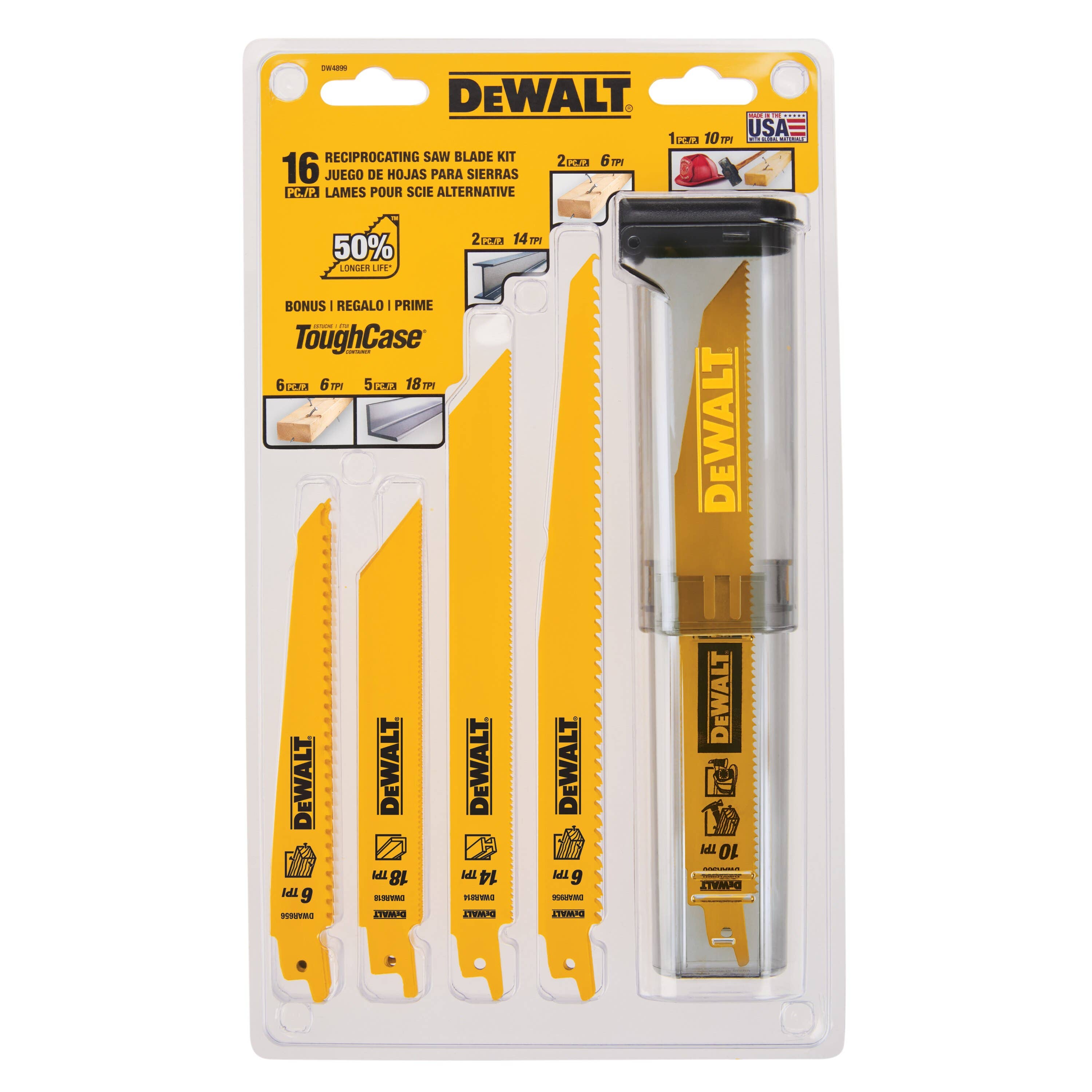 16 Piece Bi-Metal Reciprocating Saw Blade Set with Telescoping Case, DeWalt® DW4899