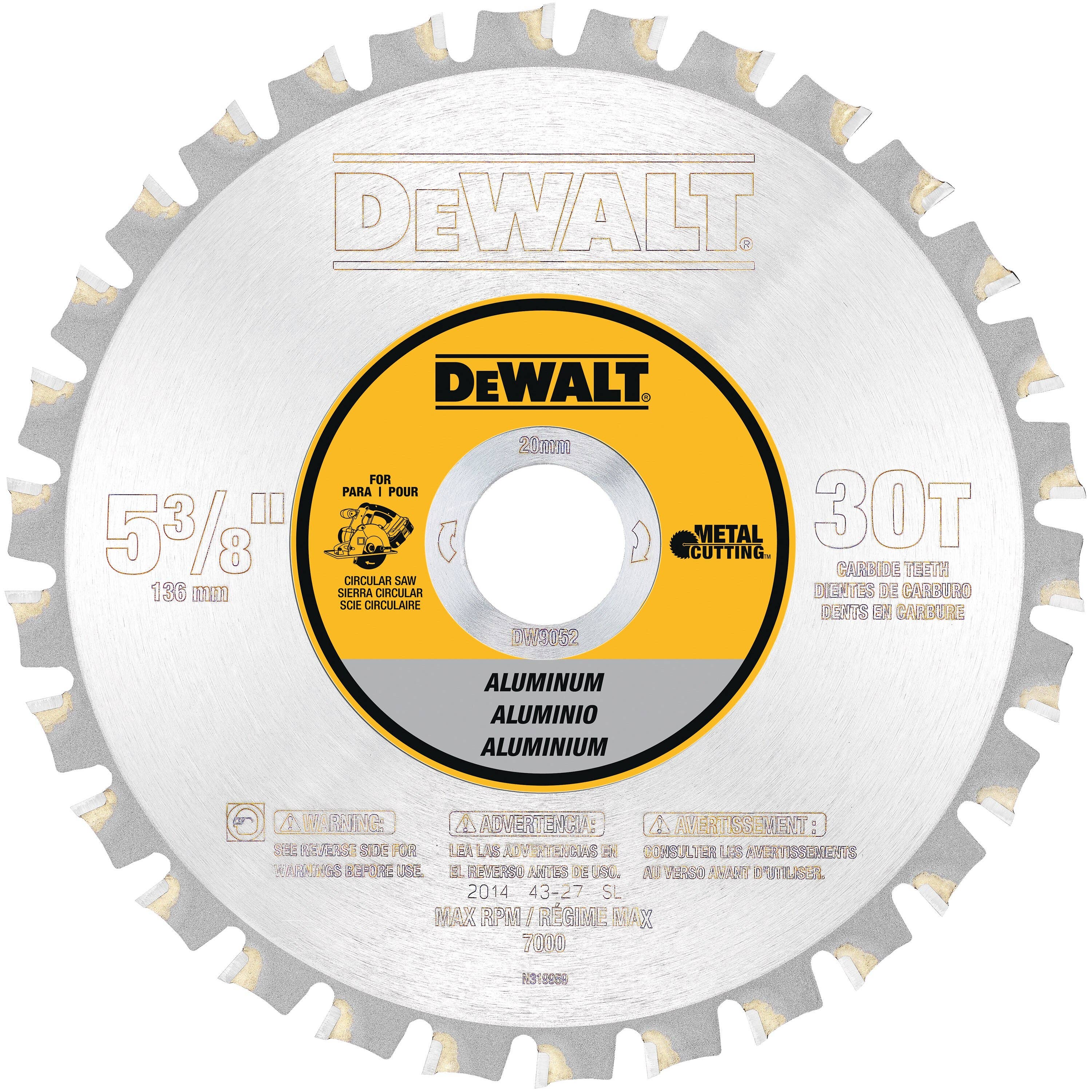 10" x .069" Non-Ferrous Metal Circular Saw Blade, 80 Teeth, 5/8" Arbor, -5 Degree Hook Angle, .110" Kerf, TCG Tooth Grind, DeWalt® DW7665