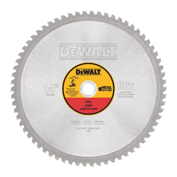 14" x .077" Light Gauge Ferrous Metal Cutting Circular Saw Blade, 90 Teeth, 1" Arbor, 1.5 Degree Hook Angle, .091" Kerf, TCG Tooth Grind, DeWalt® DWA7745