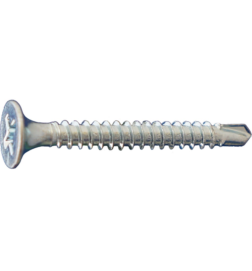 #10 x 4" Self-Drilling Drywall Screws, Bugle Head, #2 Phillips Driver, #2 Point, Zinc Plated