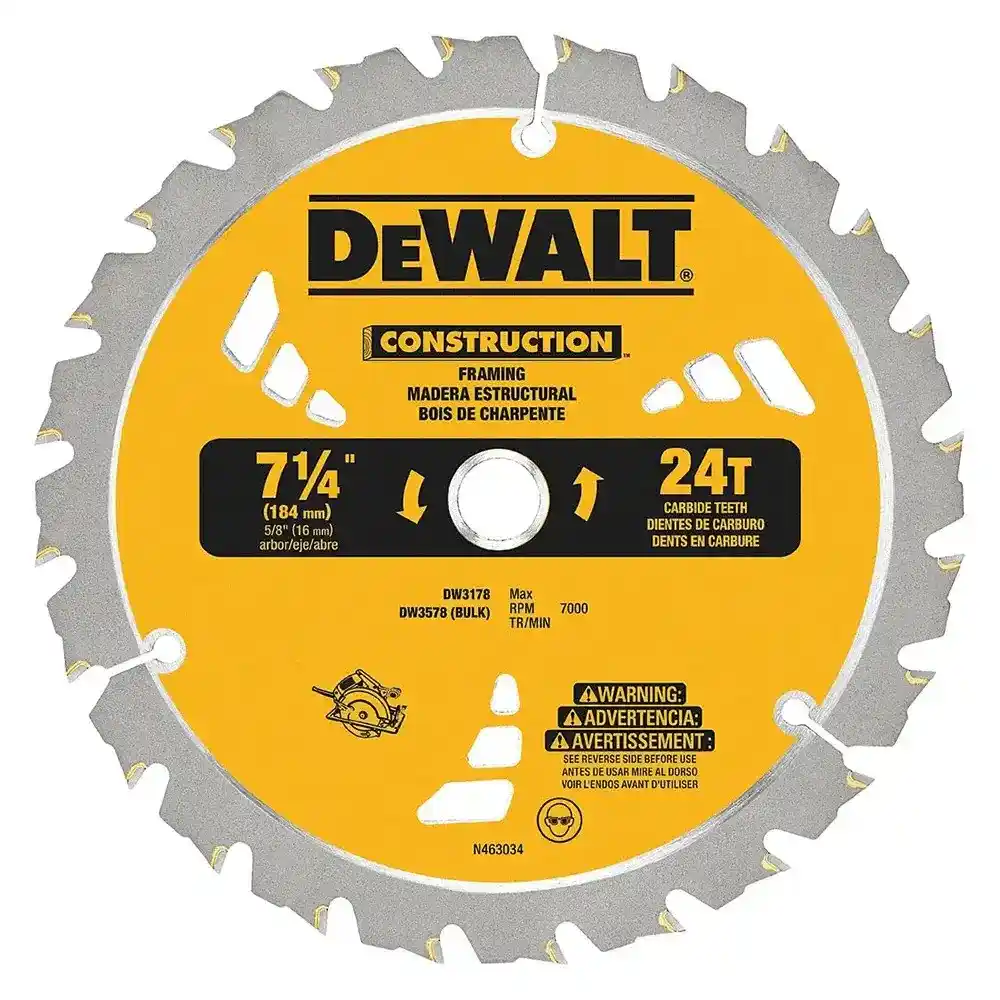 DeWalt 7-1/4" x 24 Carbide Tipped Framing Saw Blade, DW3578B10