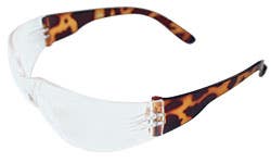Lucy Female Safety Glasses, Clear Anti-Fog Lens with Tortoise Temple, 9.5 Base Curve, Ultra Lightweight, Frameless Design