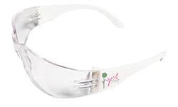 Lucy Female Safety Glasses, Clear Lens with White Temple and Girl Power Imprint, 9.5 Base Curve, Ultra Lightweight, Frameless Design