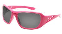 Rose Female Safety Glasses, Smoke Lens with Pink Frame and Rhinestones, 8 Base Curve, 99% UV Protection
