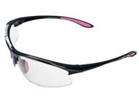 Ella Female Safety Glasses, Clear Lense with Gray Nylon Frame, 8 Base Curve with Dual Lens, Soft Rubber Nose Pad, Padded Rubber Temples