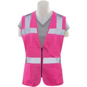 Hi-Visibility Non ANSI Female Fitted Vest, 2 Waist Pockets, Zipper Closure, Hi-Vis Pink, 3XL