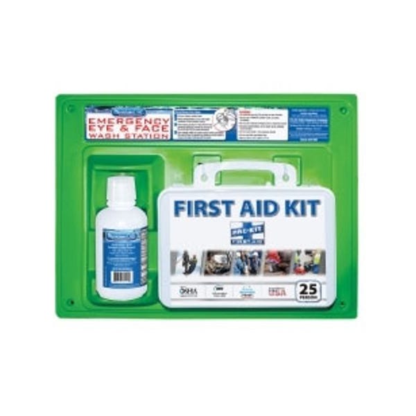 PhysiciansCare Combination Eyewash and First Aid Station with Wall Mount, 25 Person First Aid Kit, One 16 oz. Eyewash Bottle and Eye Cup