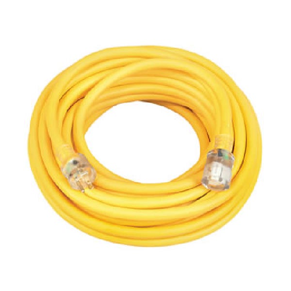 100' SJTW Vinyl Outdoor Extension Cord with Lighted End, 10/3, Yellow