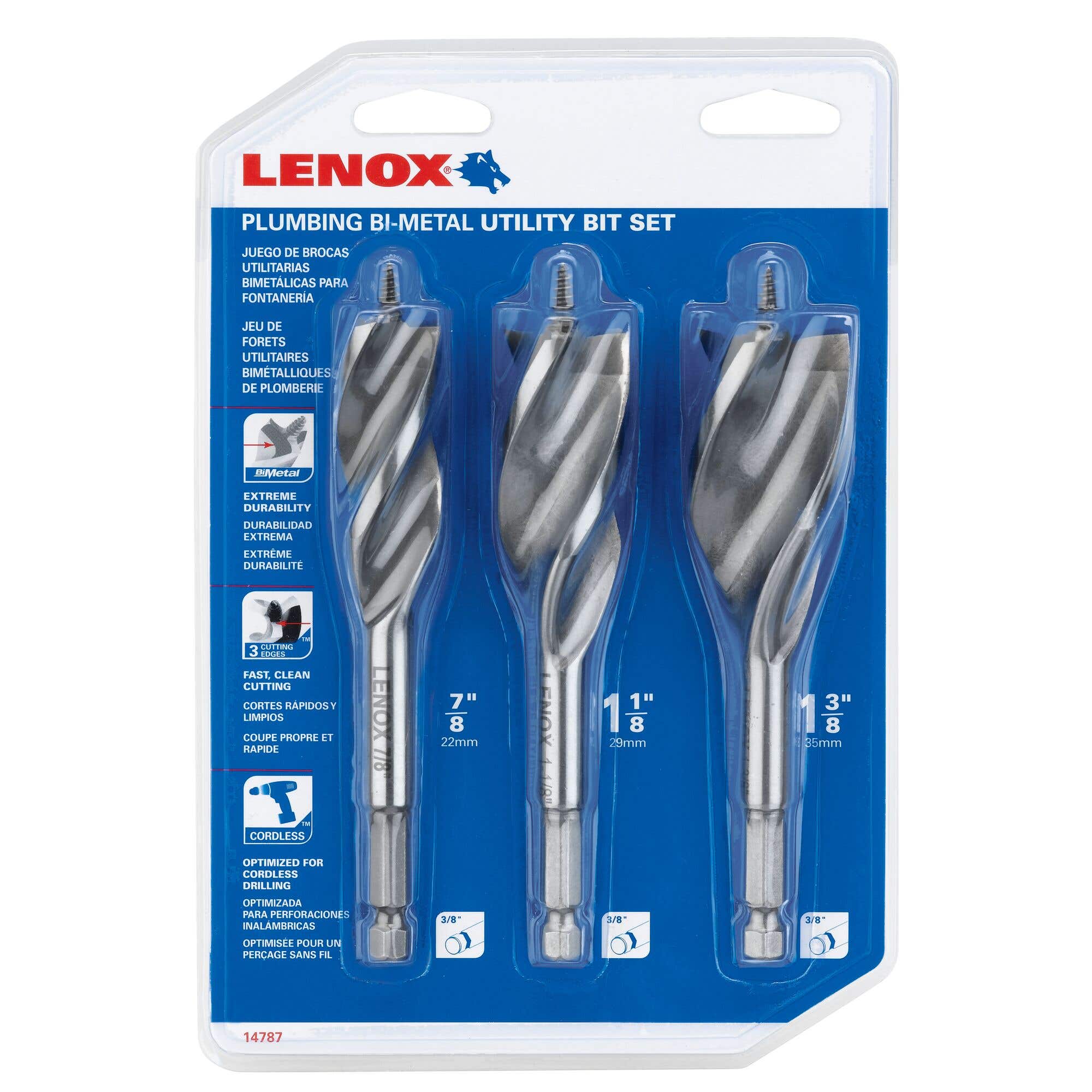 Lenox 3-Piece Plumber's Bi-Metal Utility Bit Kit, 14787300PS