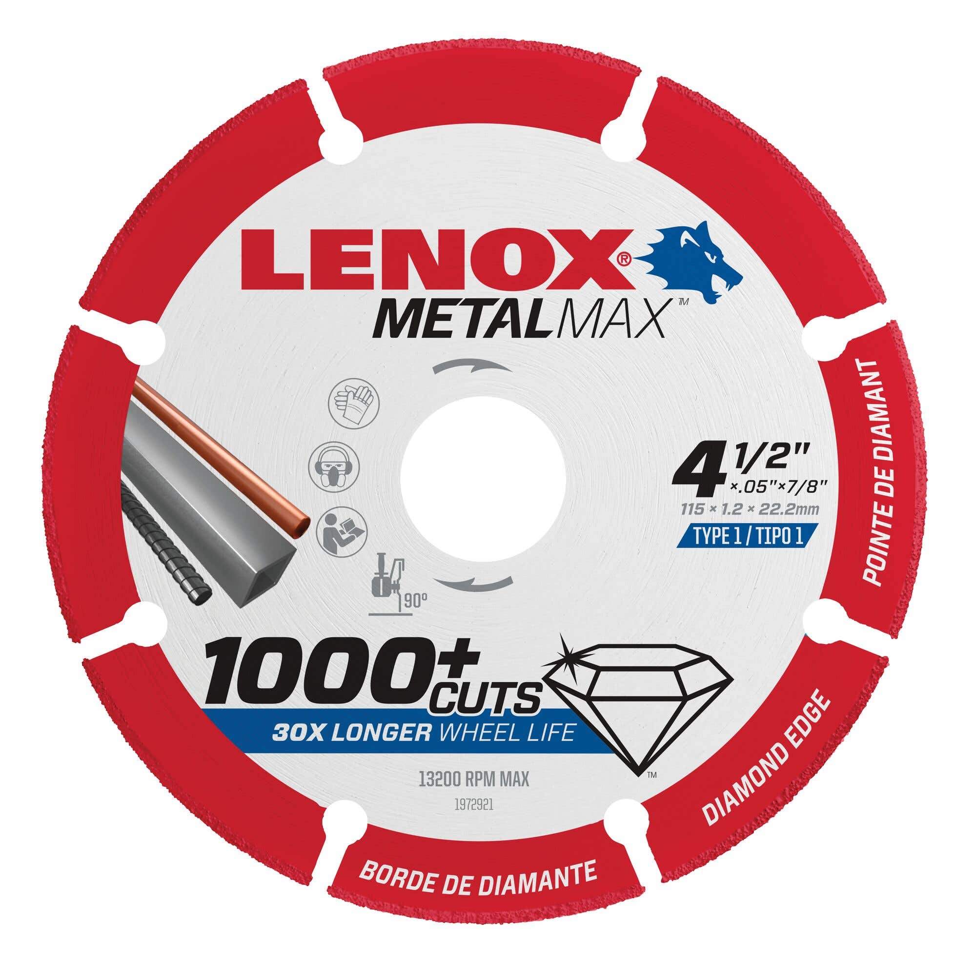 4-1/2" x 7/8" Lenox MetalMax™ Diamond Edge Cutoff Wheel, Angle Grinder, 1972921
