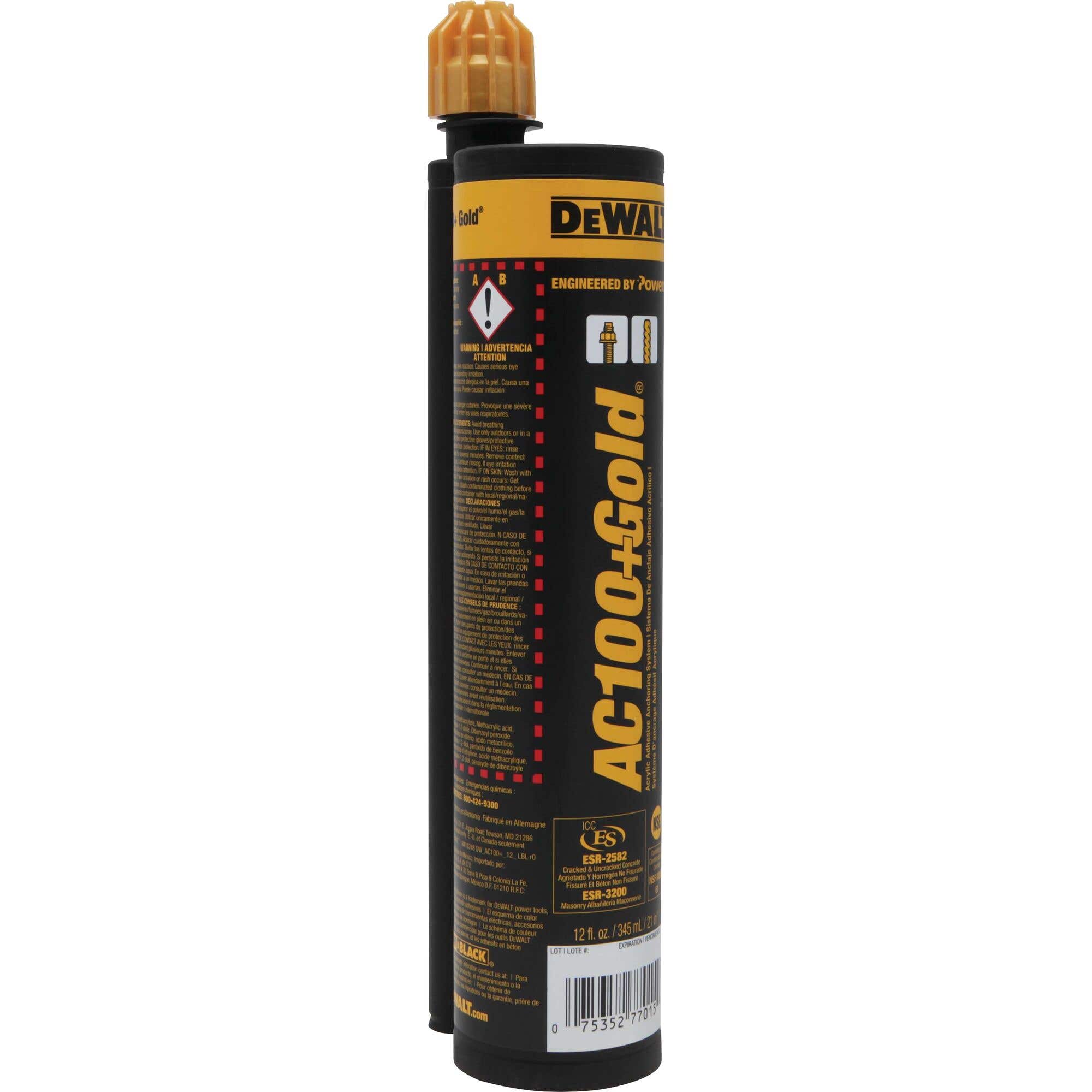 AC100+ GOLD® Two-Component Vinylester Adhesive Anchoring System, 9.5 oz. Quick-Shot Case, DEWALT Engineered by Powers