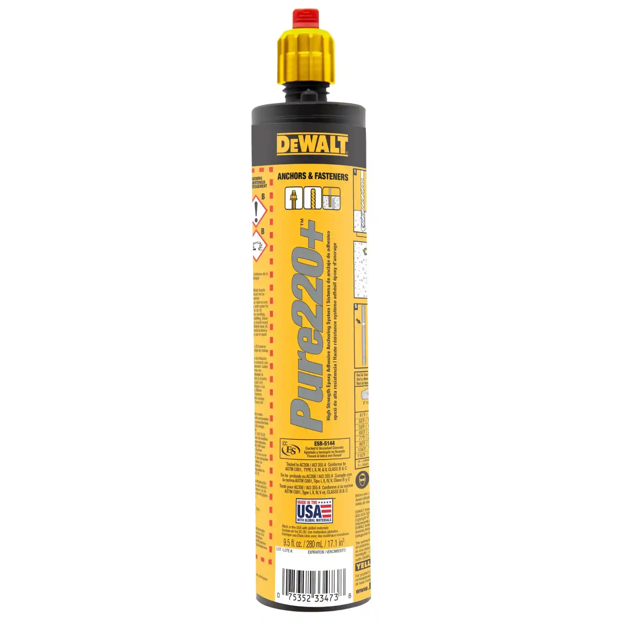 PURE220+™ Epoxy Injection Adhesive Anchoring System, 9.5 Fl. Oz. Quick-Shot Cartridge, 12-Pack, DeWalt DFC114110