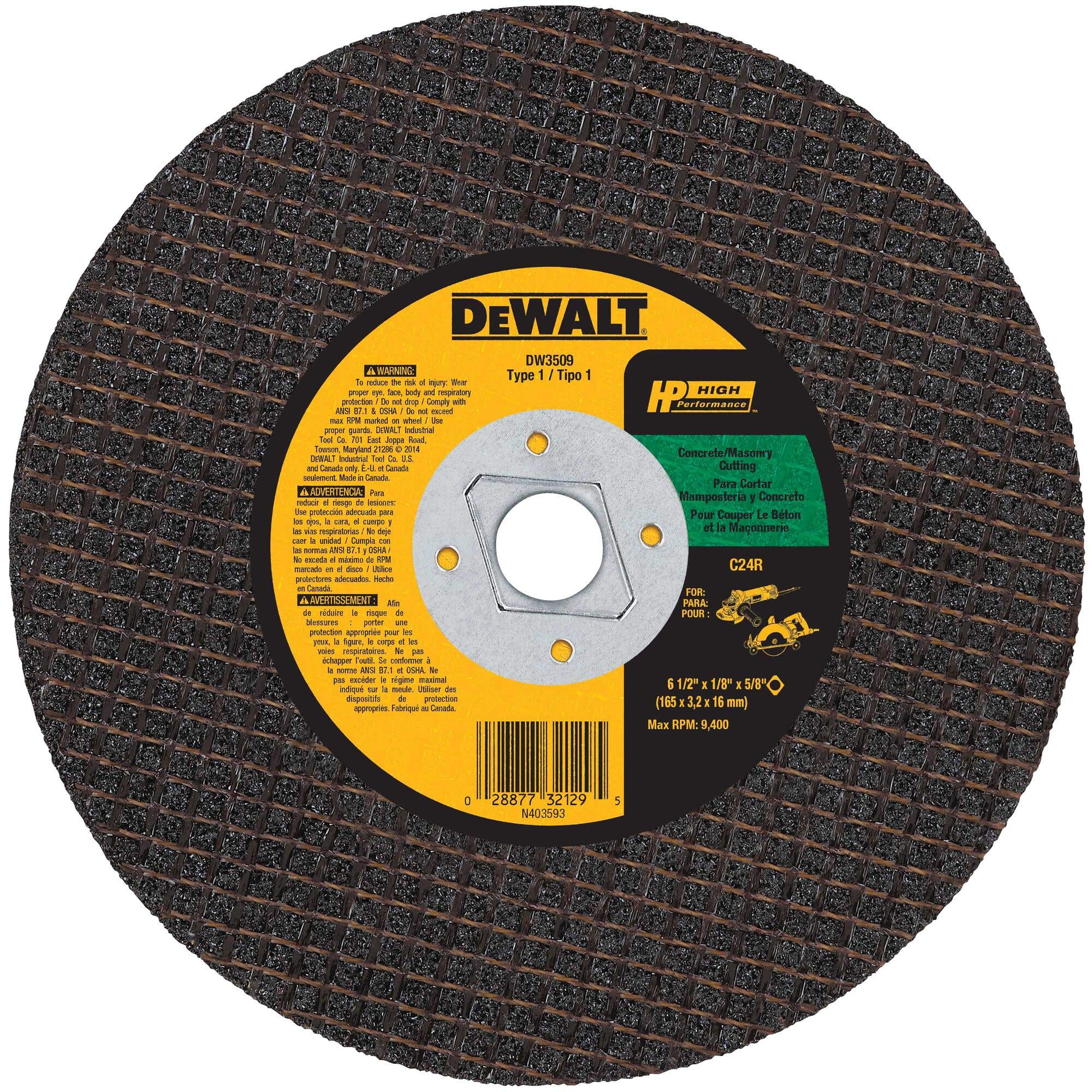 6-1/2" x 1/8" x 5/8" Diamond Drive Masonry Cutting Wheel, DeWalt DW3509