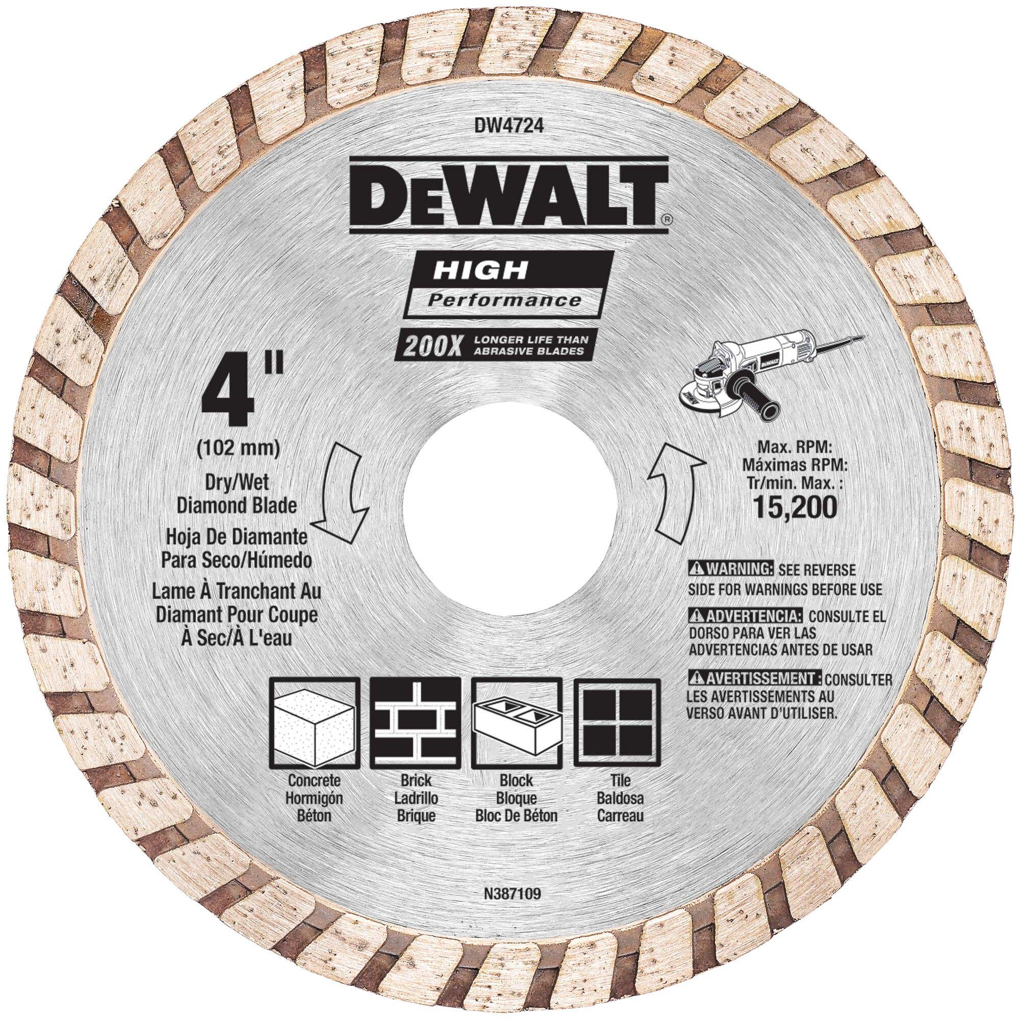 4" High Performance Diamond Masonry Blade, DeWalt DW4724