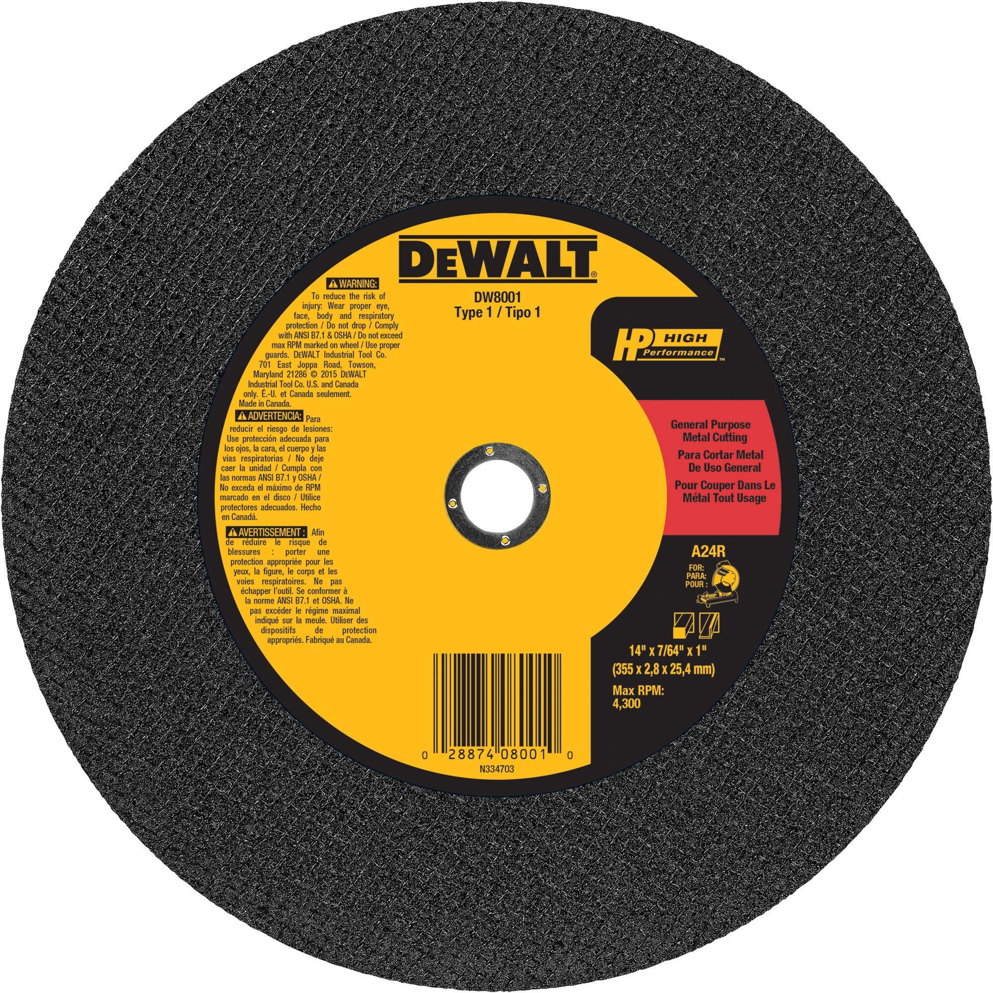 14" x 7/64" x 1" General Purpose Cutting Wheel, DeWalt DW8001