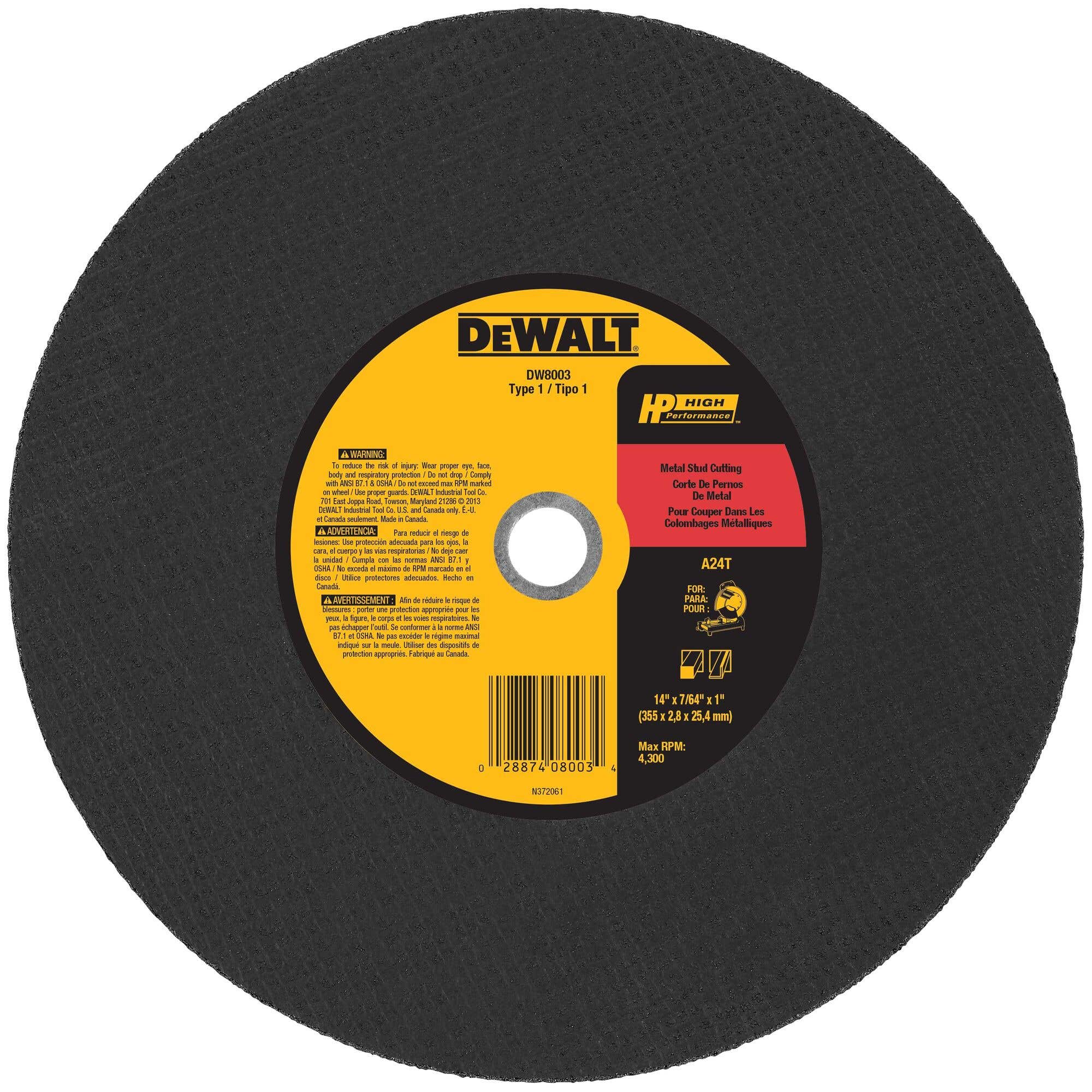10" x 7/64" x 5/8" General Purpose Cutting Wheel, DeWalt DW8003