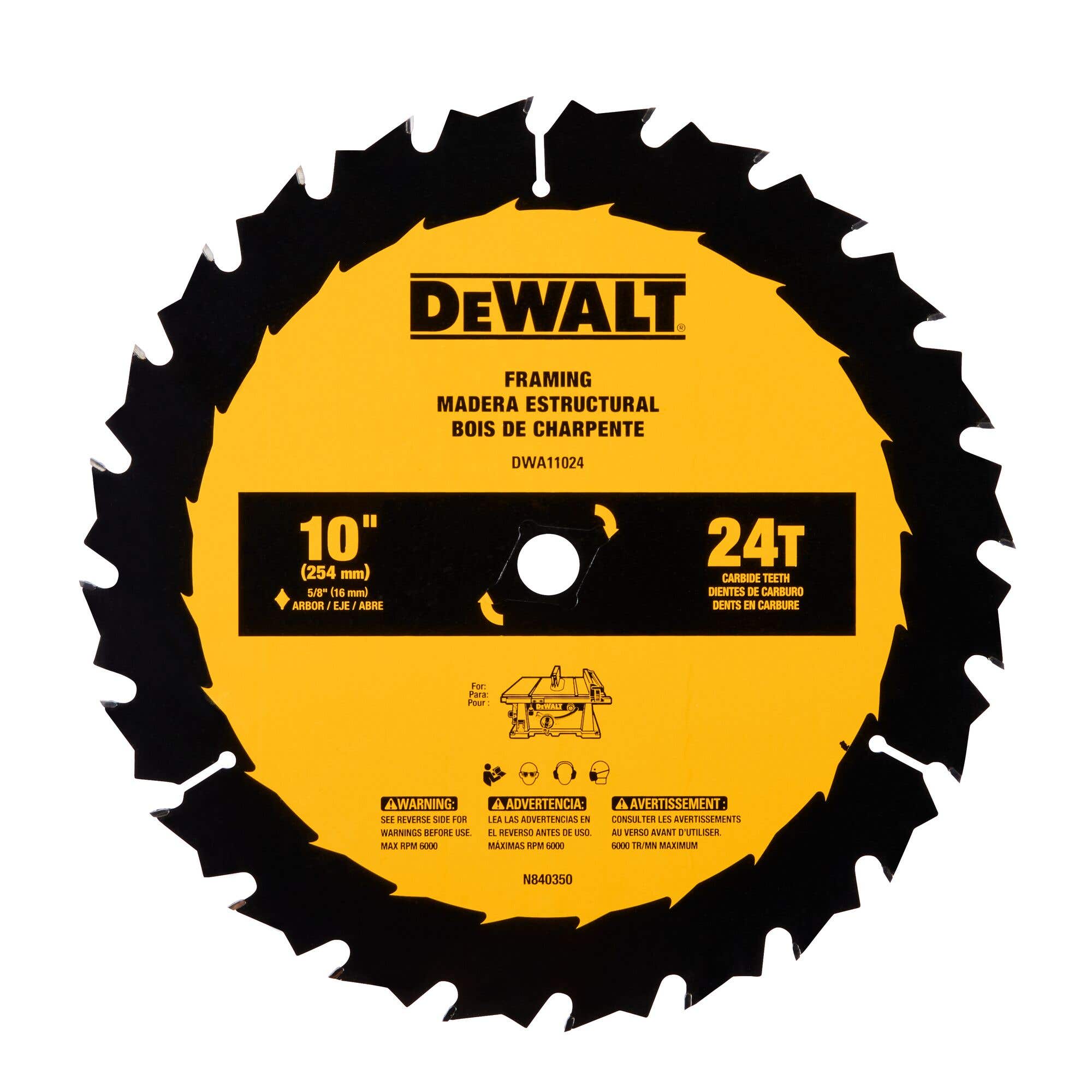 10" General Purpose Saw Blade, 24 TPI, DeWalt DWA11024