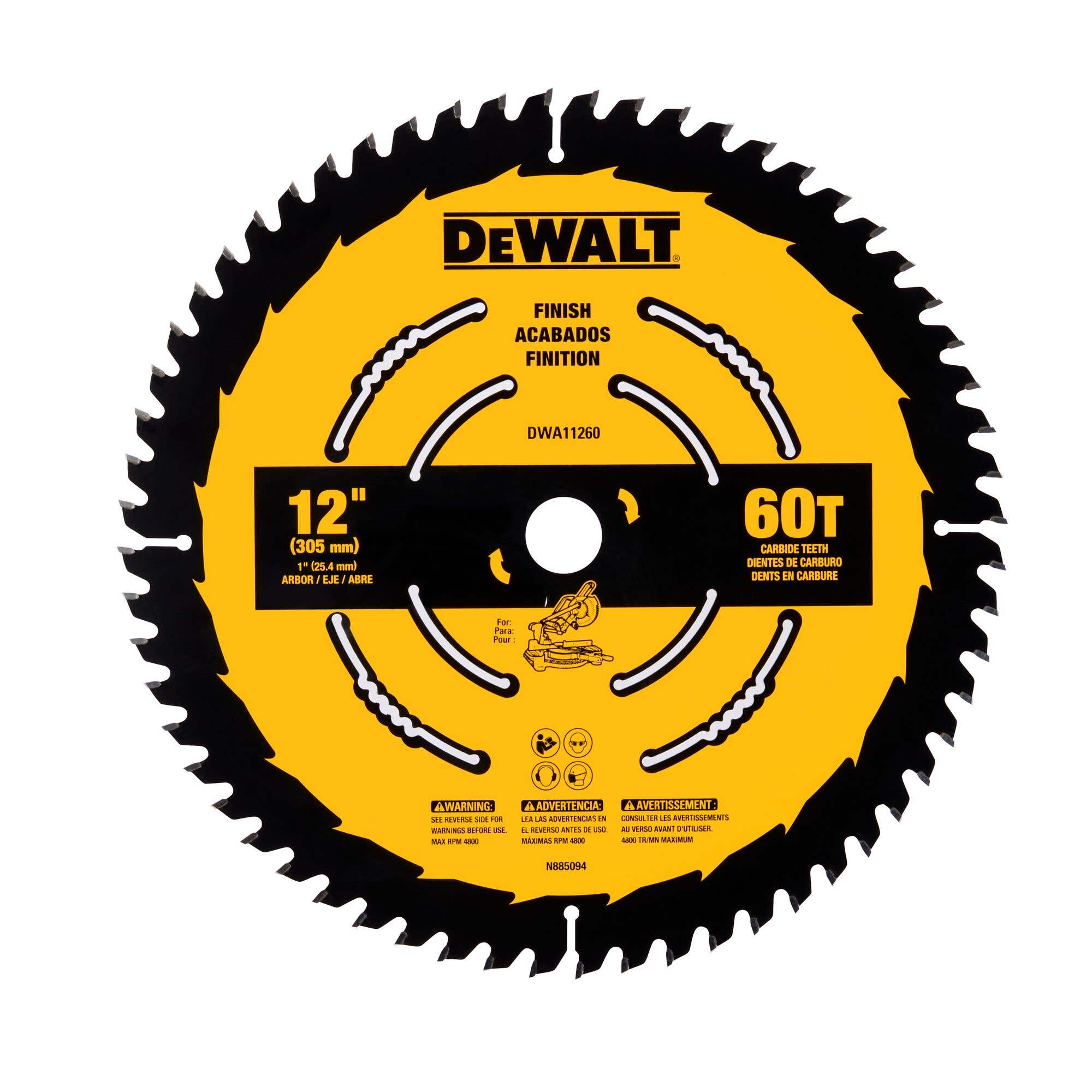 12" Finish Circular Saw Blade, 60 Tooth, DeWalt DWA11260