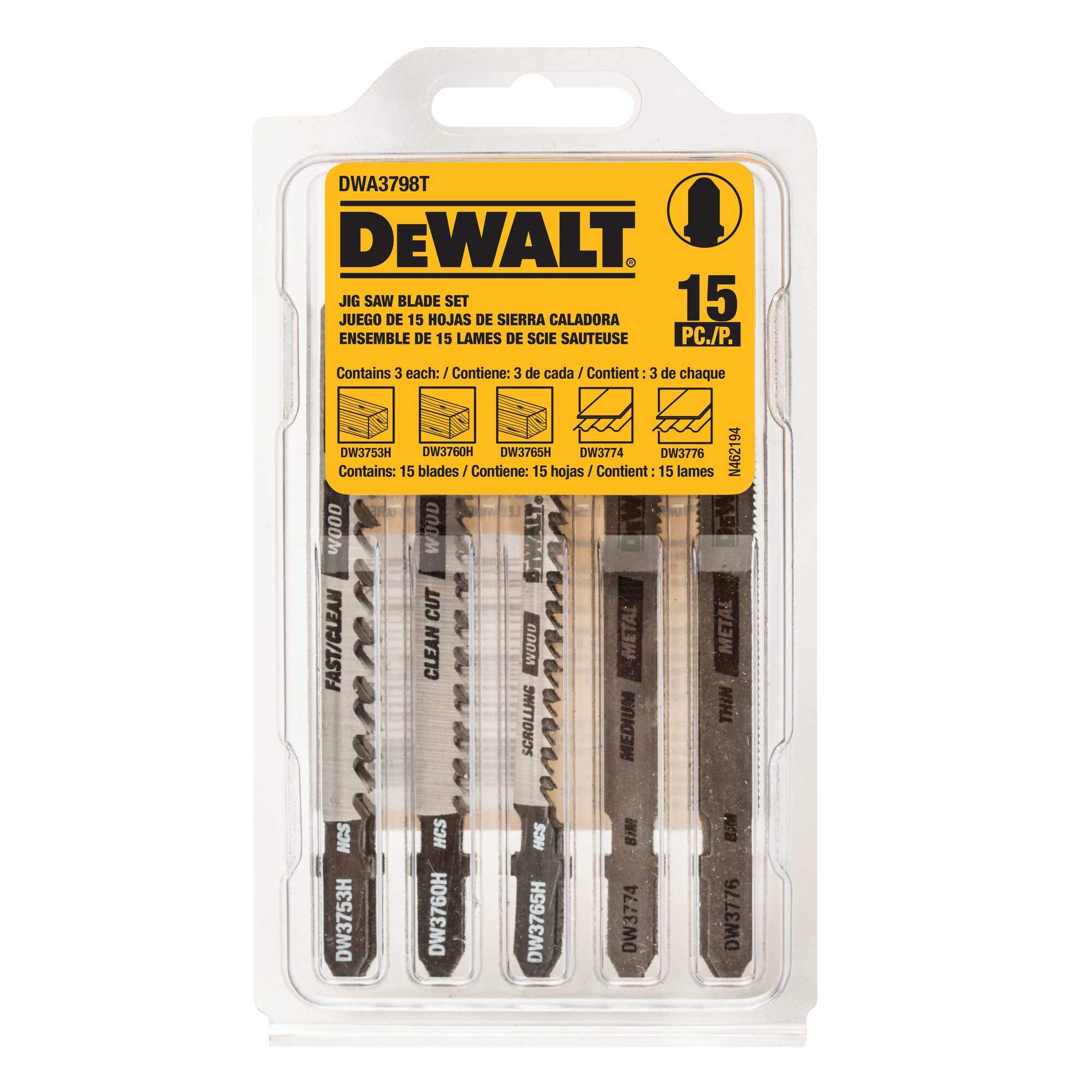 15 Piece T-Shank Jig Saw Blade Set, T-Shank, Fits all Bosch & DeWalt® Jig Saws, DWA3798T