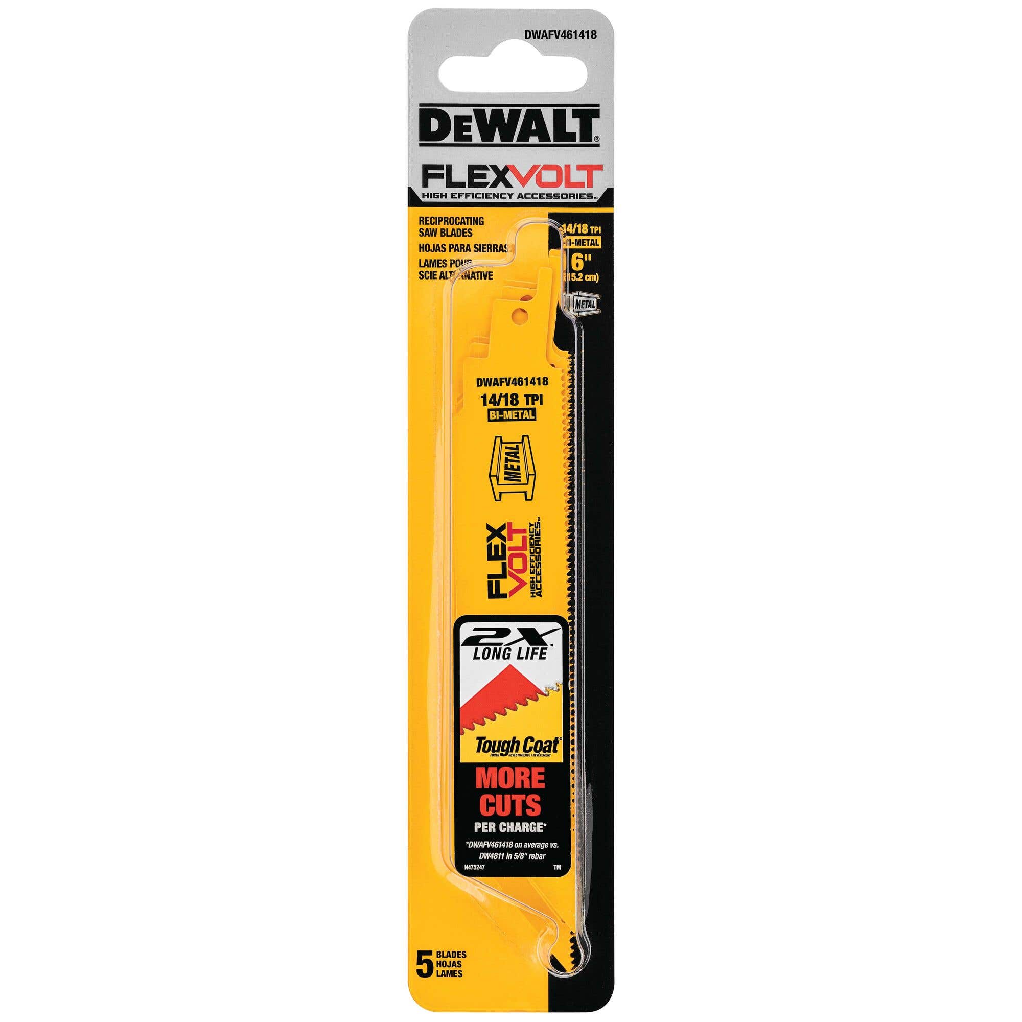 6" FLEXVOLT Metal Cutting Reciprocating Saw Blades, 14 / 18 TPI, Taper, DeWalt® DWAFV461418