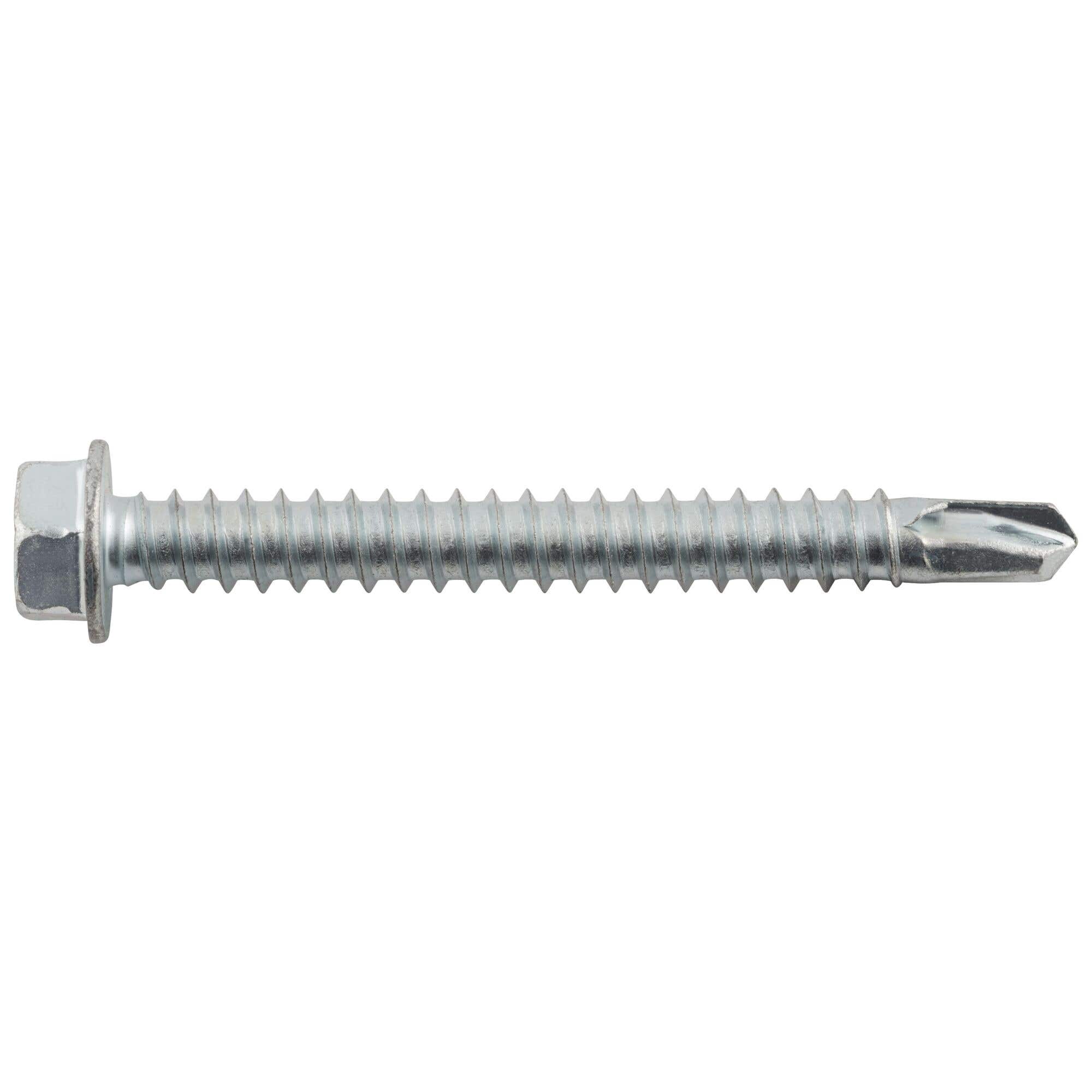 #12-14 x 2" Drilit Self-Drilling Screws, 5/16" Hex Washer Head, #3 Point, Case Hardened Carbon Steel in Zinc