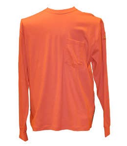 FW-LSG-3X, Maxisoft Flame Resistant Cotton/Spandex Long Sleeve T-shirt, Left Breast Pocket, Orange - 3XL