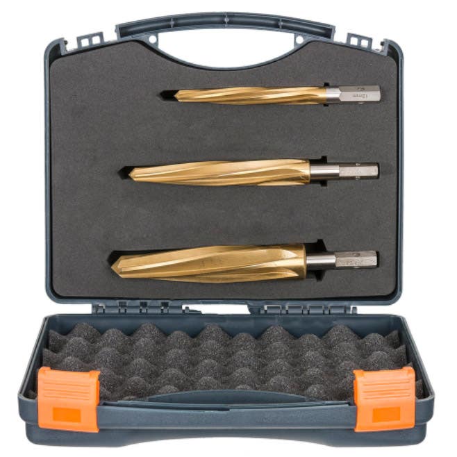 VersaDrive® (Impact Ready) Reamer Set (1/2", 5/8" & 3/4"), 6 Flute Design, 11mm VersaDrive Hex Shank, High-Grade Tool Steel / Titanium Coating