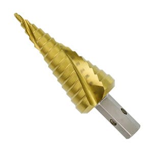 3/16" - 7/8" VersaDrive® Impact Step Drill (Impact Ready), 1/16" Step Increments, 11mm VersaDrive Hex Shank, 135 Degree Split Point, Cobalt Steel / Titanium Coating