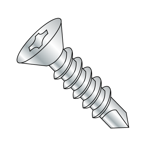 #14 x 3" Self-Drilling Screws, Flat Head, #3 Phillips Driver, #3 Point, Zinc Plated