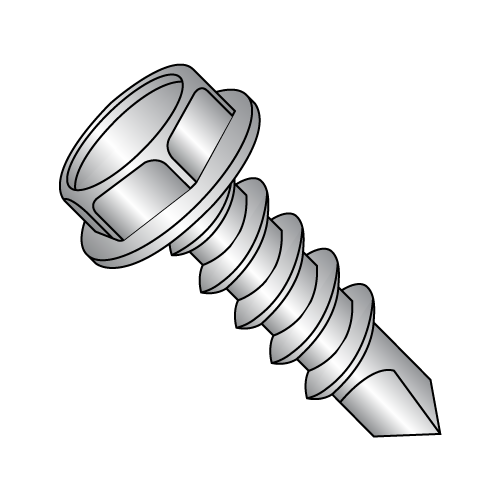 #14 x 3" Self-Drilling Screws, Hex Washer Head, #3 Point, 410 Stainless Steel