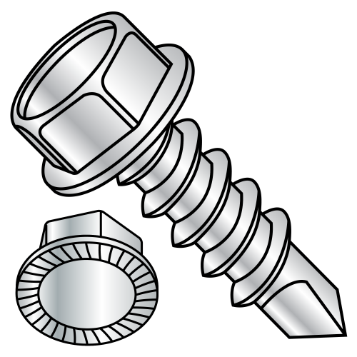 #10 x 3/4" Self-Drilling Screws, High Hex Washer Head with Serrations Under Head,  Head Height - .139 - .155, 5/16" Driver, #3 Point, Zinc Plated