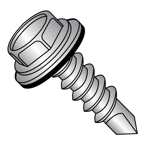 #12-24 x 7/8" Self-Drilling Screws with Galvanized Bonded Washers, Hex Washer Head, #4 Point, TanCor Corrosion Resistant Coating - Made in the USA (Melted & Poured)