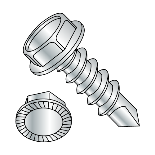 #14 x 3/4" Self-Drilling Screws, Hex Washer Head with Serrations Under Head, 1/4" Driver, #3 Point, Zinc Plated