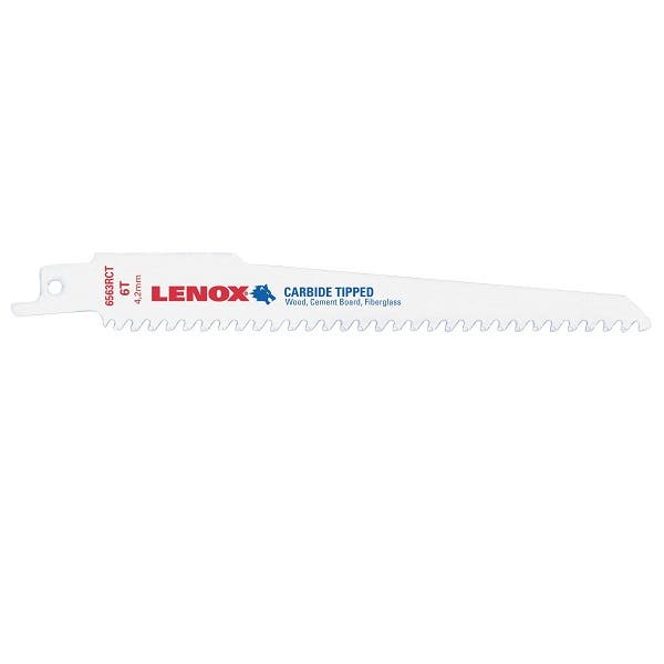 Lenox Carbide Tipped Reciprocating Saw Blade, 6 Length, 3/4 Width, .050 Thickness, 6TPI, Contour Profile, Fiberglass / Particle Board / Pressure Treated Woods / Plywood / Cast Aluminum Applications