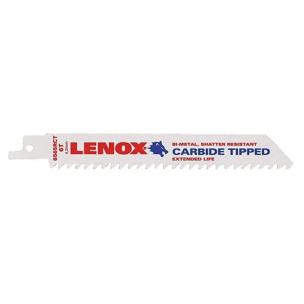 Lenox Carbide Tipped Reciprocating Saw Blade, 6 Length, 3/4 Width, .050 Thickness, 6TPI, Fiberglass / Particle Board / Pressure Treated Woods / Plywood / Cast Aluminum Applications