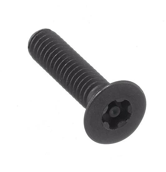 #10-24 x 1" Tamper-Resistant Cap Screws, Torx® Plus Equivalent 5-Lobe with Solid Post, Flat Head, Driver Size: 25IPR, SAE 4037 Alloy Steel with Black Finish