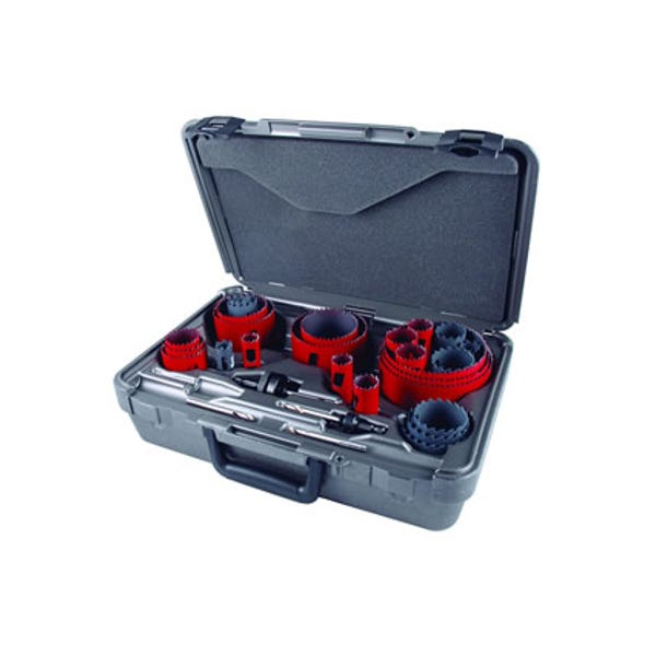 29 Piece Electrician Advanced Bi-Metal & Carbide Tipped Hole Saw Kit - No Arbor, 1-15/16" Cutting Depth, Heavy Duty .050" Side Wall, Made in USA, M.K. Morse MHSELE01