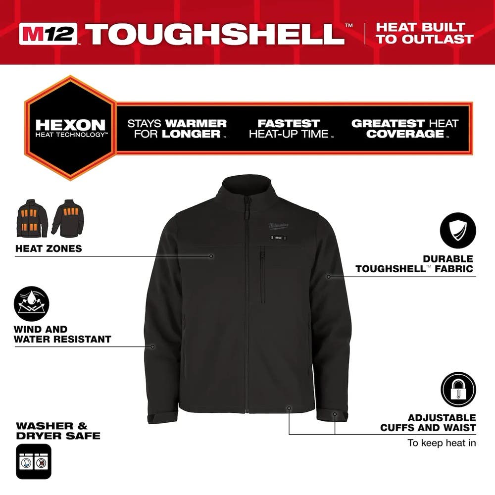 Milwaukee M12 Heated TOUGHSHELL Jacket Black Size Large M100B 20L