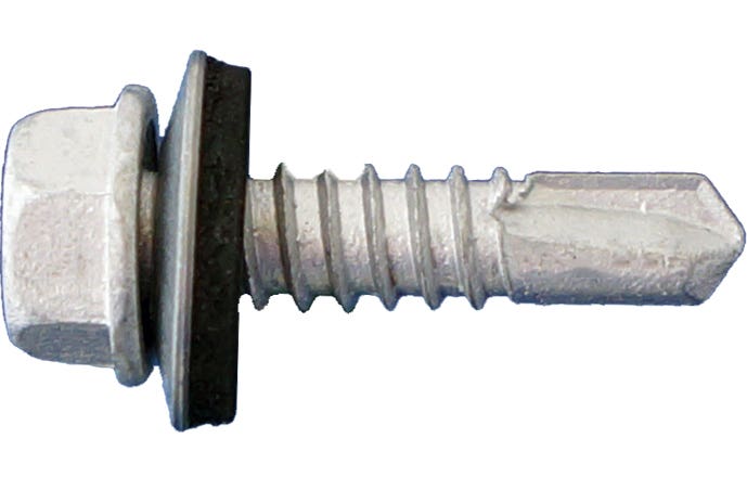 #14 x 1" Self-Drilling Screws with Bonded Washers, 5/8" Washer Diameter, Hex Washer Head, 3/8" Driver, #3 Point, Tanner-Guard Corrosion Resistant Coating
