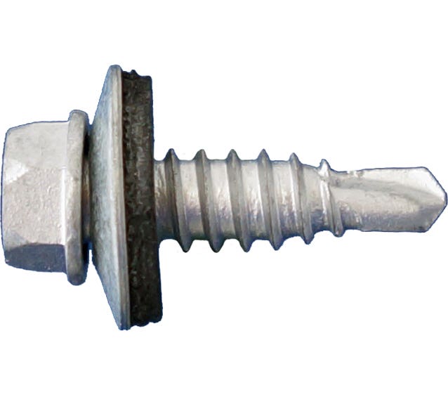 #14 x 7/8" Self-Drilling Screws with Neoprene Bonded Sealing Washers, #1 Stitch, Hex Washer Head, #1 Point, 5/16" Driver, Corrosion Resistant Coating