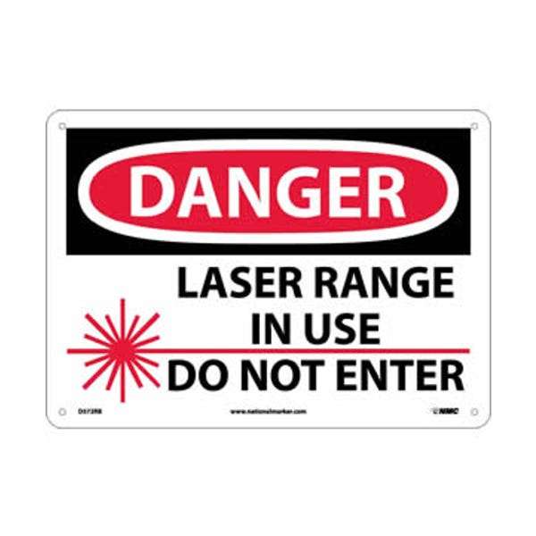 10" x 14" Danger - Laser Range in Use Do Not Enter Sign, Graphic, .050" Rigid Plastic