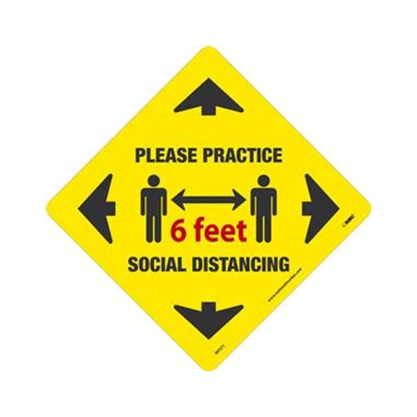 12" x 12" Social Distancing Walk-On Floor Sign, "Please Practice Social Distancing - 6 Feet (People)", Walk-On™ Non-Slip Pressure Sensitive Vinyl with Adhesive Backing - Made in USA