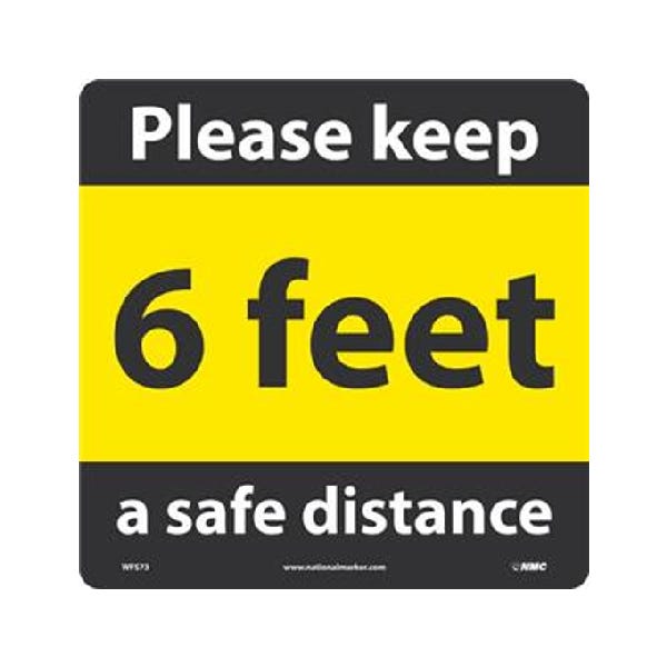 12" x 12" Keep a Safe Distance Walk-On Floor Sign, "Please Keep a Safe Distance - 6 Feet", Walk-On™ Non-Slip Pressure Sensitive Vinyl with Adhesive Backing - Made in USA