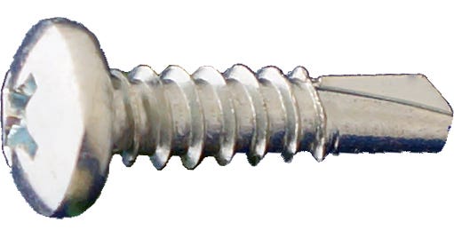 #8 x 2" Self-Drilling Screws, Phillips Pan Head, #2 Point, #2 Phillips Driver, Zinc Plated